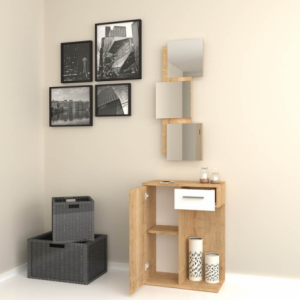 Zoom Mobile ingresso Lion con specchi anta e cassetto rovere bianco