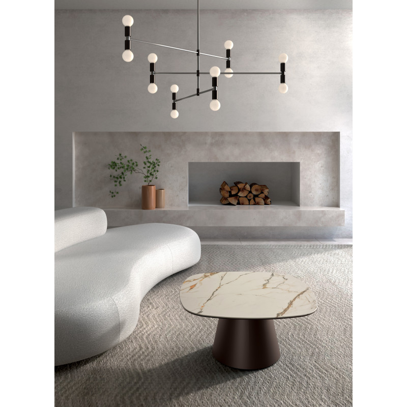 Tavolino con top in ceramica su vetro e struttura in metallo Bronzo Pillar big 90cm X 90cm H 45cm Stones