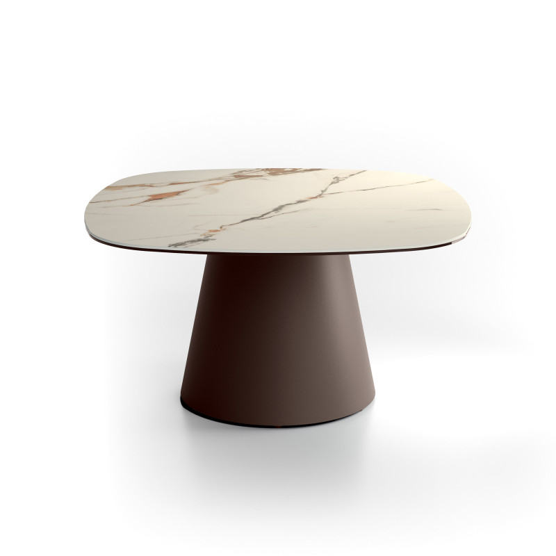 Tavolino con top in ceramica su vetro e struttura in metallo Bronzo Pillar big 90cm X 90cm H 45cm Stones
