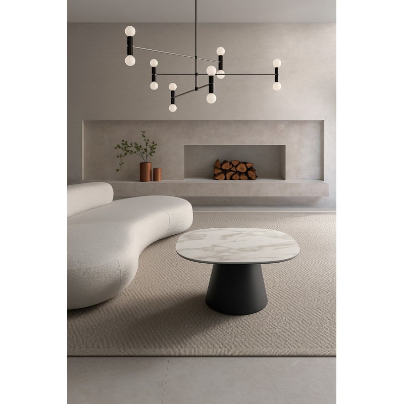 Tavolino con top in ceramica su vetro e struttura in metallo Antracite Pillar big 90cm X 90cm H 45cm Stones