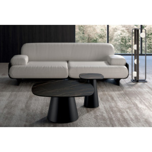 Tavolino con top in ceramica su vetro e struttura in metallo Nero Pillar big 90cm X 90cm H 45cm Stones