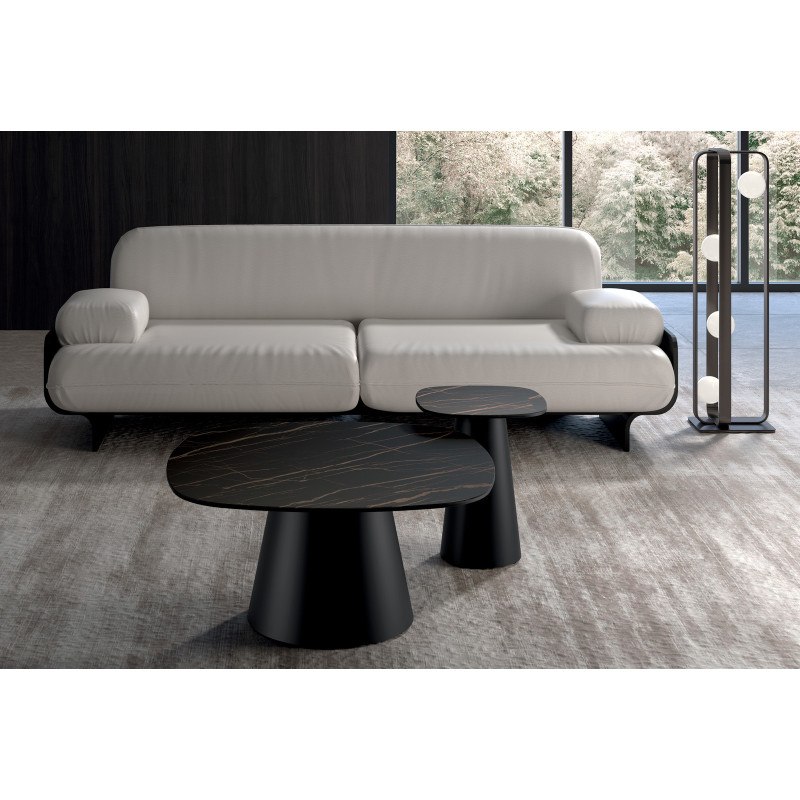 Tavolino con top in ceramica su vetro e struttura in metallo Nero Pillar big 90cm X 90cm H 45cm Stones