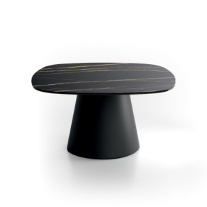 Zoom Tavolino con top in ceramica su vetro e struttura in metallo Nero Pillar big 90cm X 90cm H 45cm Stones