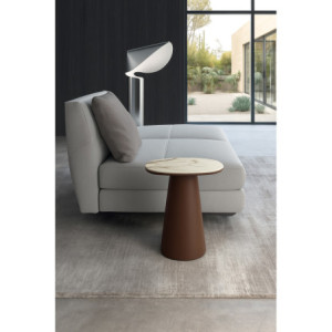 Tavolino con top in ceramica su vetro e struttura in metallo Bronzo Pillar small 40cm X 40cm H 50cm Stones