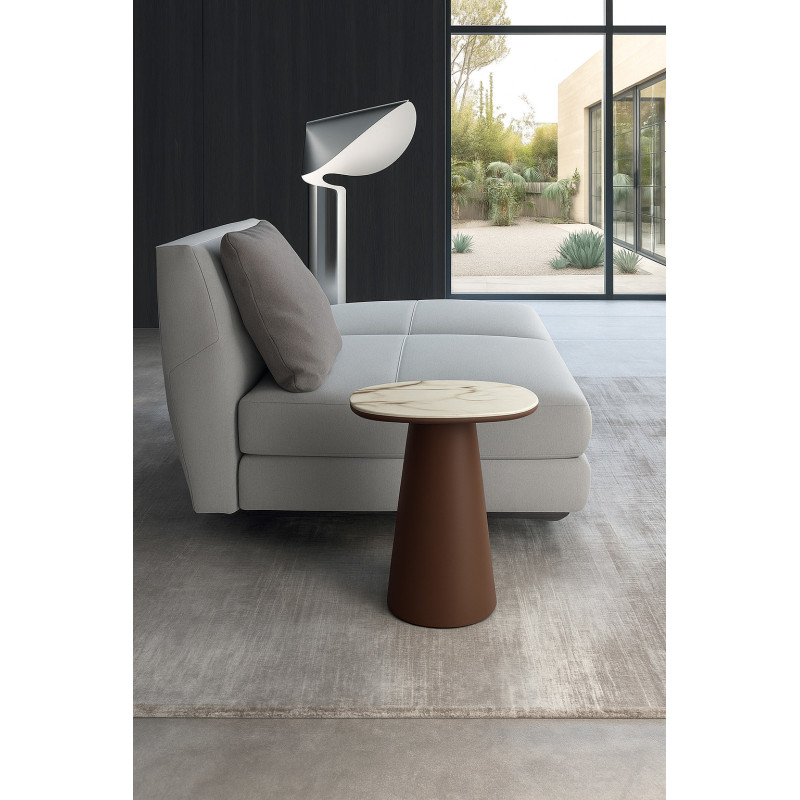 Tavolino con top in ceramica su vetro e struttura in metallo Bronzo Pillar small 40cm X 40cm H 50cm Stones