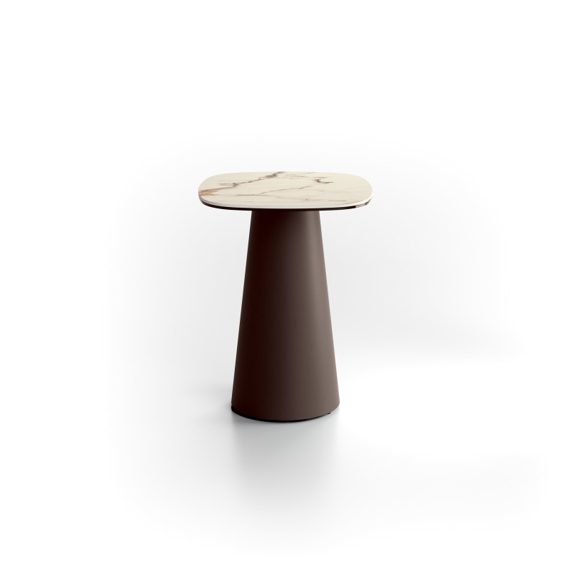 Tavolino con top in ceramica su vetro e struttura in metallo Bronzo Pillar small 40cm X 40cm H 50cm Stones