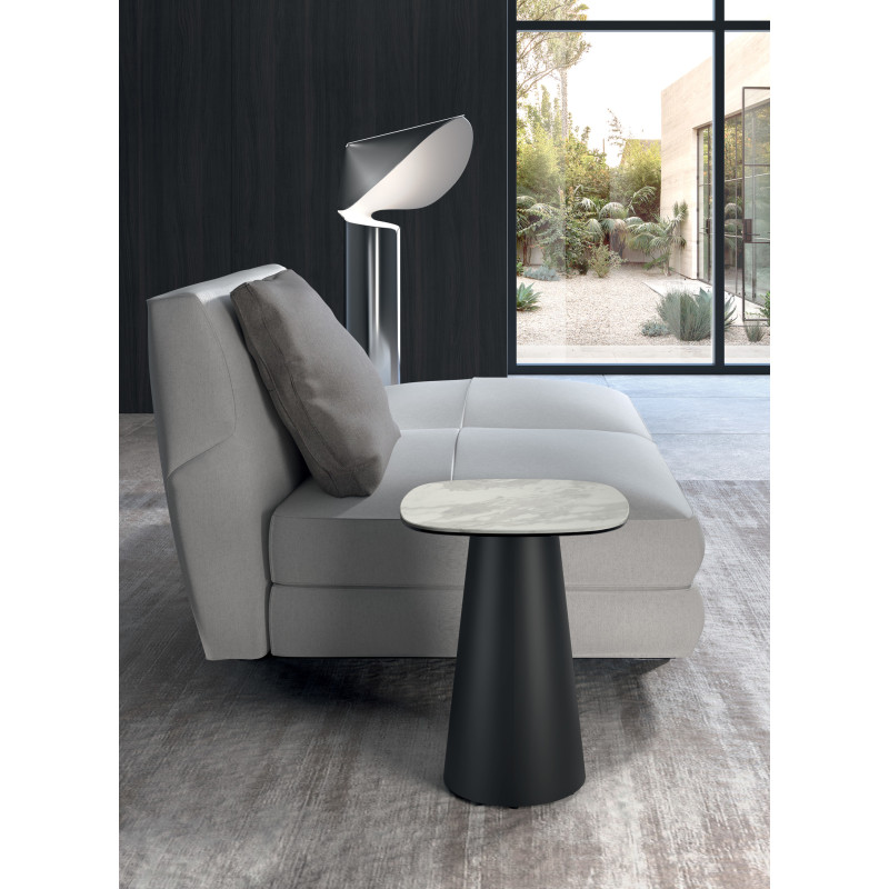 Tavolino con top in ceramica su vetro e struttura in metallo Antracite Pillar small 40cm X 40cm H 50cm Stones