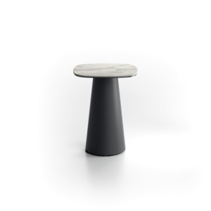 Zoom Tavolino con top in ceramica su vetro e struttura in metallo Antracite Pillar small 40cm X 40cm H 50cm Stones