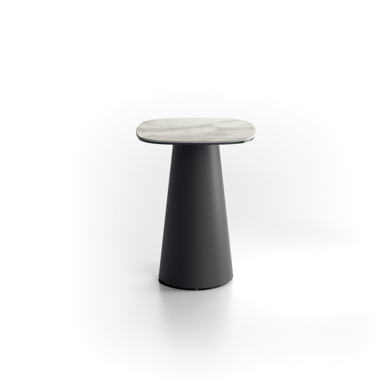 Tavolino con top in ceramica su vetro e struttura in metallo Antracite Pillar small 40cm X 40cm H 50cm Stones