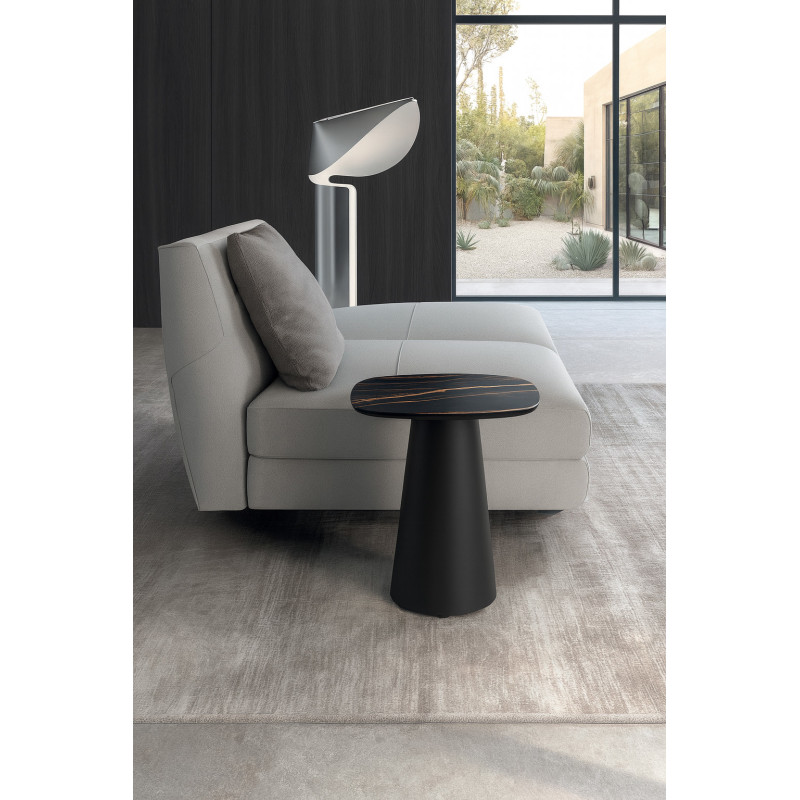 Tavolino con top in ceramica su vetro e struttura in metallo Nero Pillar small 40cm X 40cm H 50cm Stones