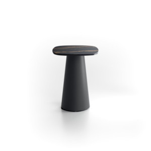 Zoom Tavolino con top in ceramica su vetro e struttura in metallo Nero Pillar small 40cm X 40cm H 50cm Stones