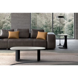 Tavolino con top in ceramica su vetro e struttura in metallo Antracite Dolmen 55cm X 100cm H 35cm Stones