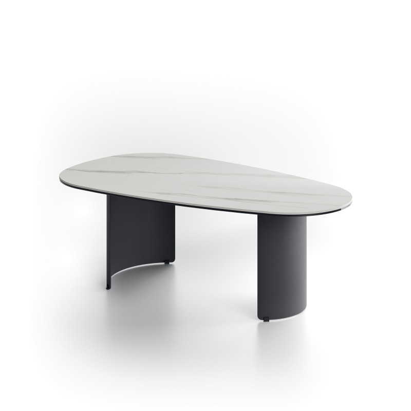 Tavolino con top in ceramica su vetro e struttura in metallo Antracite Dolmen 55cm X 100cm H 35cm Stones