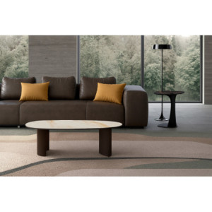 Tavolino con top in ceramica su vetro e struttura in metallo Bronzo Dolmen 55cm X 100cm H 35cm Stones