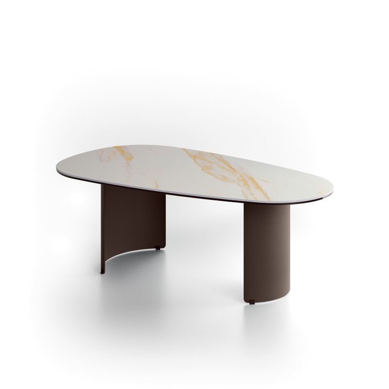 Tavolino con top in ceramica su vetro e struttura in metallo Bronzo Dolmen 55cm X 100cm H 35cm Stones