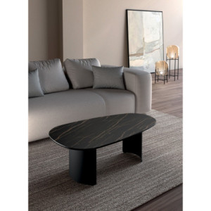 Tavolino con top in ceramica su vetro e struttura in metallo Nero Dolmen 55cm X 100cm H 35cm Stones