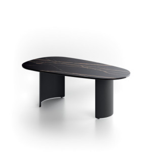 Zoom Tavolino con top in ceramica su vetro e struttura in metallo Nero Dolmen 55cm X 100cm H 35cm Stones