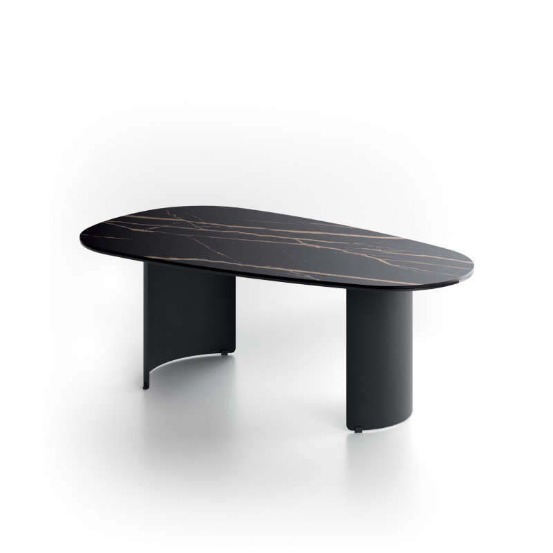 Tavolino con top in ceramica su vetro e struttura in metallo Nero Dolmen 55cm X 100cm H 35cm Stones