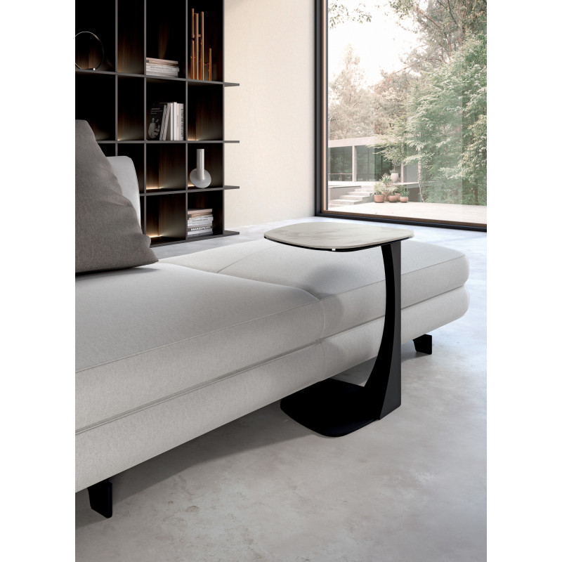Tavolino con top in ceramica su vetro e struttura in metallo Antracite Menhir 45cm X 45cm H 53cm Stones