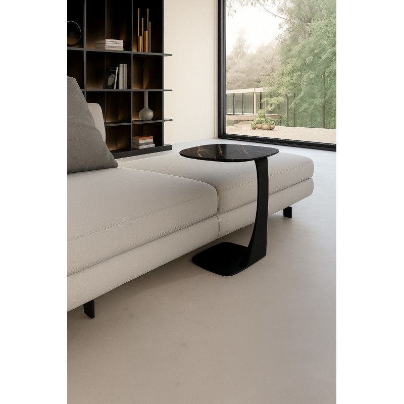Tavolino con top in ceramica su vetro e struttura in metallo Nero Menhir 45cm X 45cm H 53cm Stones