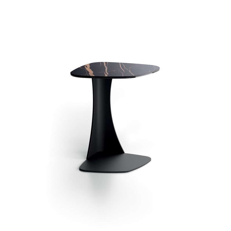 Tavolino con top in ceramica su vetro e struttura in metallo Nero Menhir 45cm X 45cm H 53cm Stones