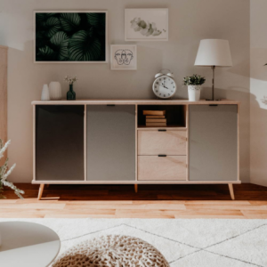 Zoom Credenza Epik 52 rovere antracite grigio 3 ante 2 cassetti 180x40x88,3