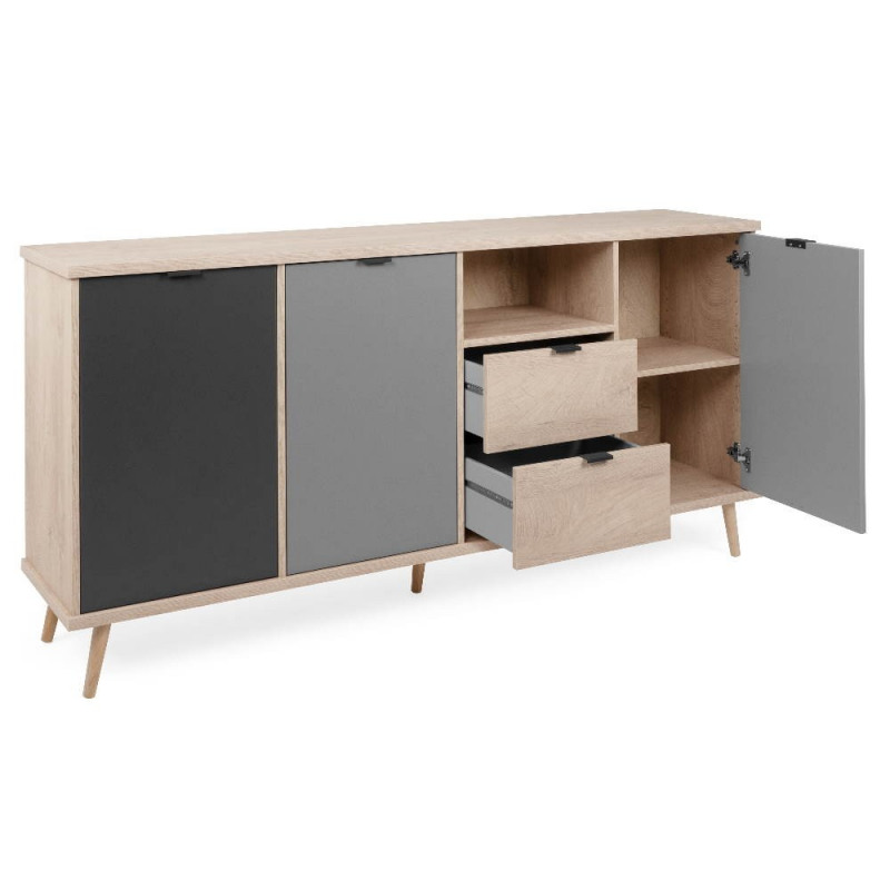 Credenza Epik 52 rovere antracite grigio 3 ante 2 cassetti 180x40x88,3