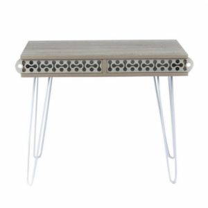 Scrivania Illia piedi in metallo bianco e piano rovere 96x51x75 HMT190642