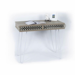 Zoom Scrivania Illia piedi in metallo bianco e piano rovere 96x51x75 HMT190642