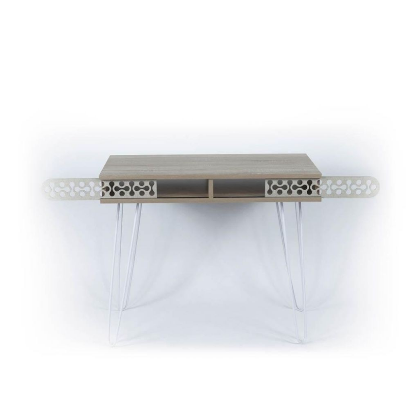 Scrivania Illia piedi in metallo bianco e piano rovere 96x51x75 HMT190642