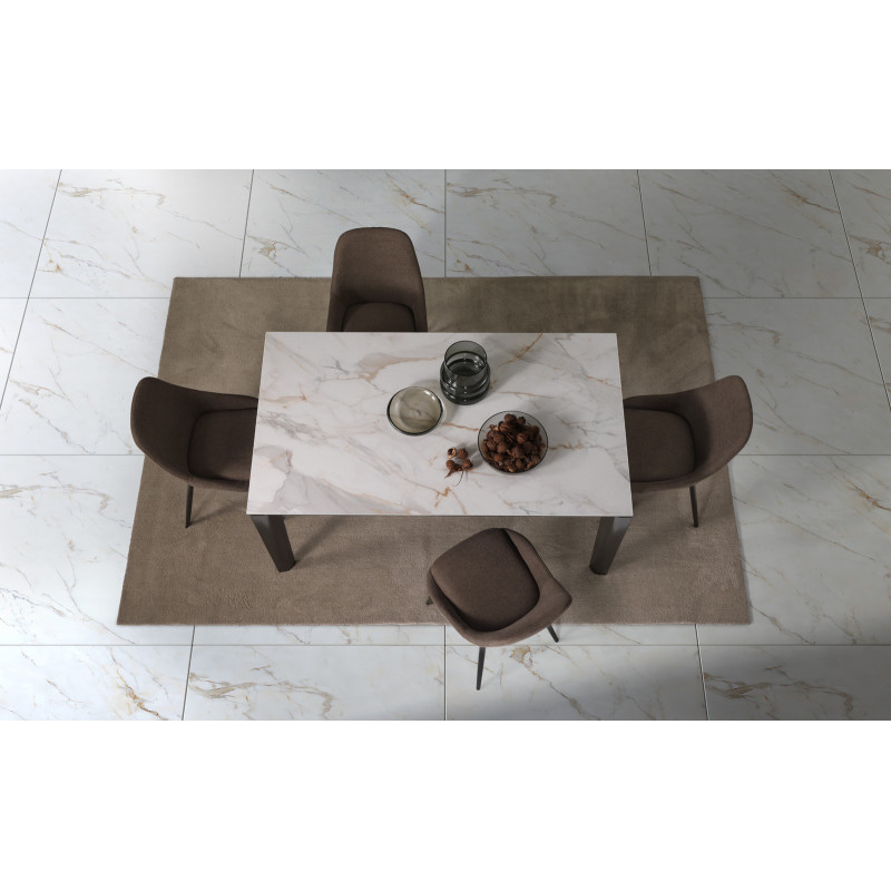 Tavolo con top in ceramica su vetro e struttura in metallo Bronzo opaco Horus 90cm X 160-240cm H 76cm Stones