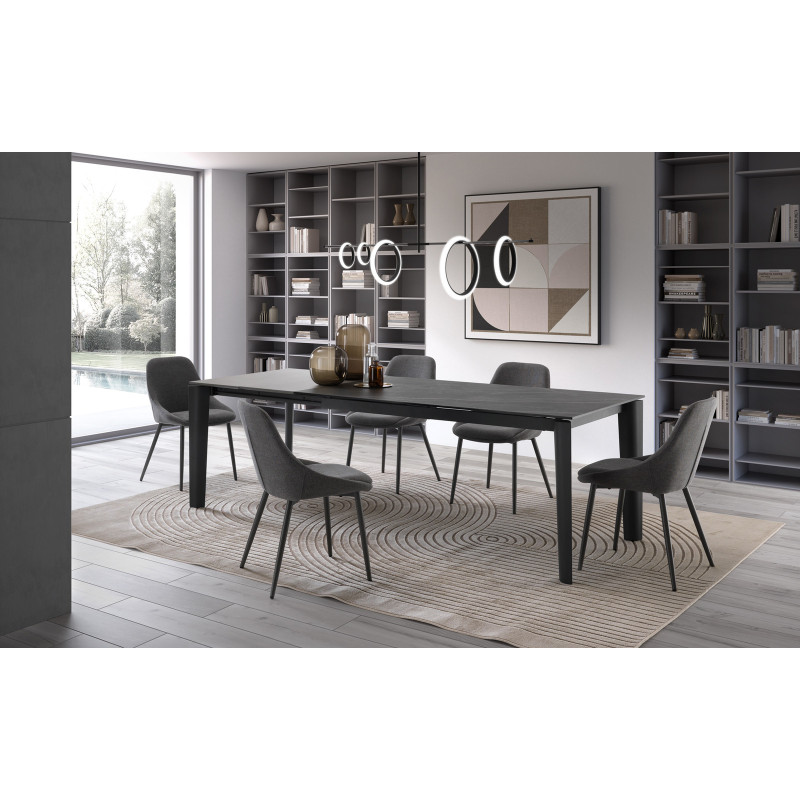 Tavolo con top in ceramica su vetro e struttura in metallo Antracite opaco Horus 90cm X 160-240cm H 76cm Stones