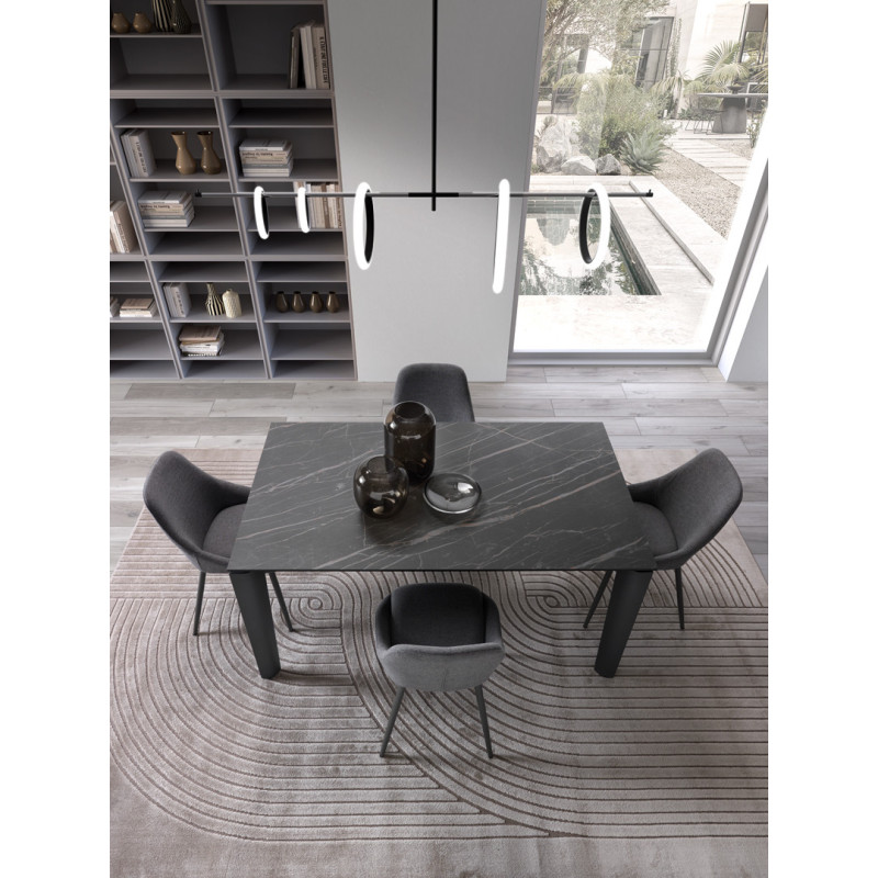 Tavolo con top in ceramica su vetro e struttura in metallo Antracite opaco Horus 90cm X 160-240cm H 76cm Stones