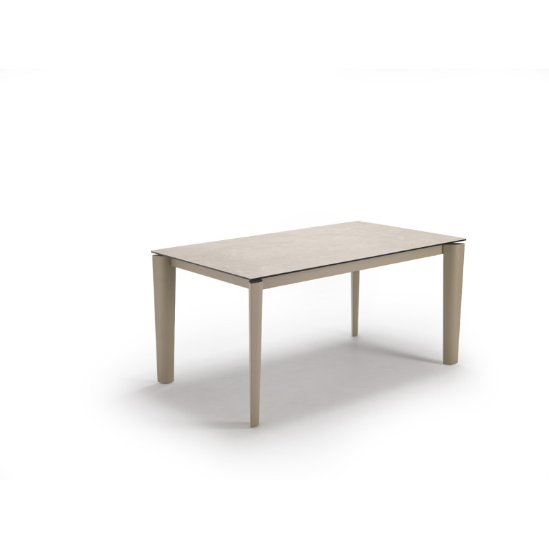 Tavolo con top in ceramica su vetro e struttura in metallo Sabbia opaco Horus 40cm X 160-240cm H 76cm Stones