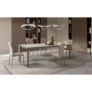 Zoom Tavolo con top in ceramica su vetro e struttura in metallo Sabbia opaco Horus 40cm X 160-240cm H 76cm Stones