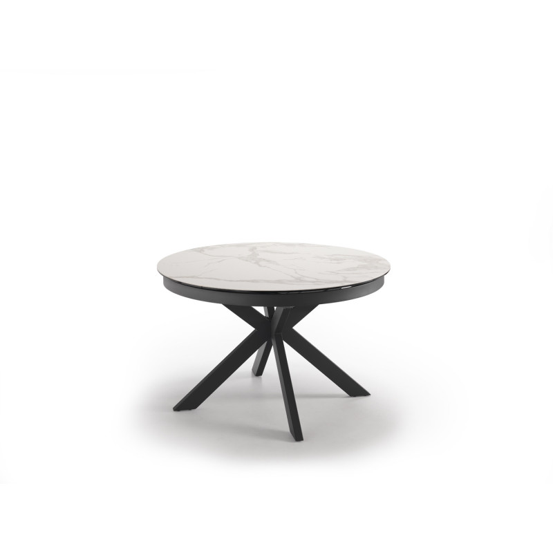 Tavolo con top in ceramica su vetro e struttura in metallo Antracite opaco Moon 120cm X 120-160cm H 76cm Stones