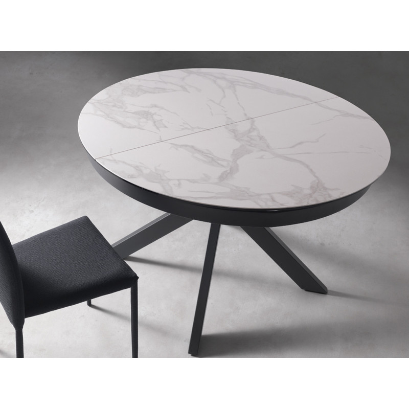 Tavolo con top in ceramica su vetro e struttura in metallo Antracite opaco Moon 120cm X 120-160cm H 76cm Stones