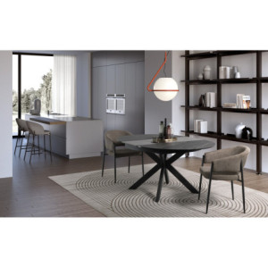 Zoom Tavolo con top in ceramica su vetro e struttura in metallo Antracite opaco Moon 120cm X 120-160cm H 76cm Stones