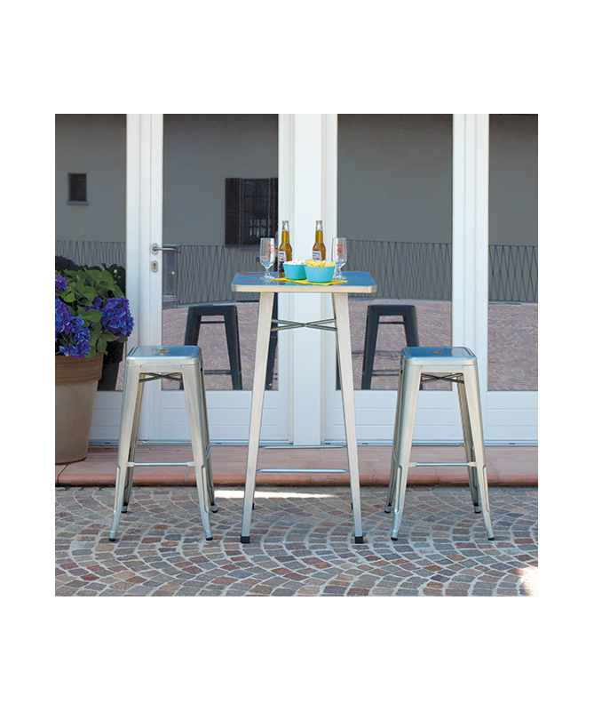 Set di due Sgabelli MOIA alti in lamiera galvanizzata grigi