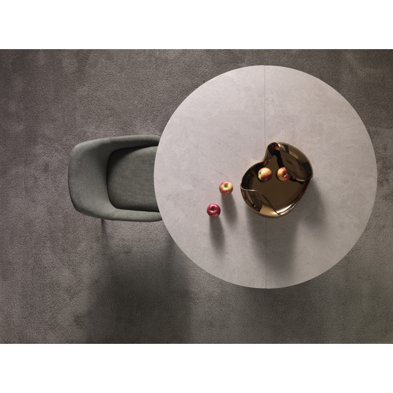 Tavolo con top in ceramica su vetro e struttura in metallo Sabbia opaco Moon 120cm X 120-160cm H 76cm Stones