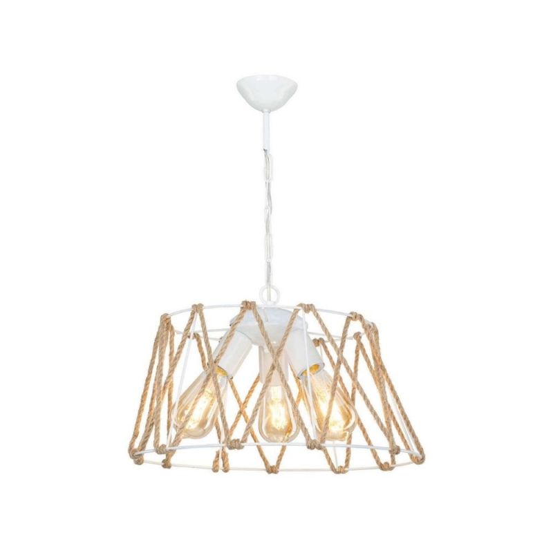 Lampada a sospensione Evren ASZ1030 3 luci metallo bianco e corda