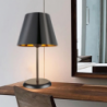 Lampada da tavolo Verda ASZ1212 in metallo e paralume tessuto nero
