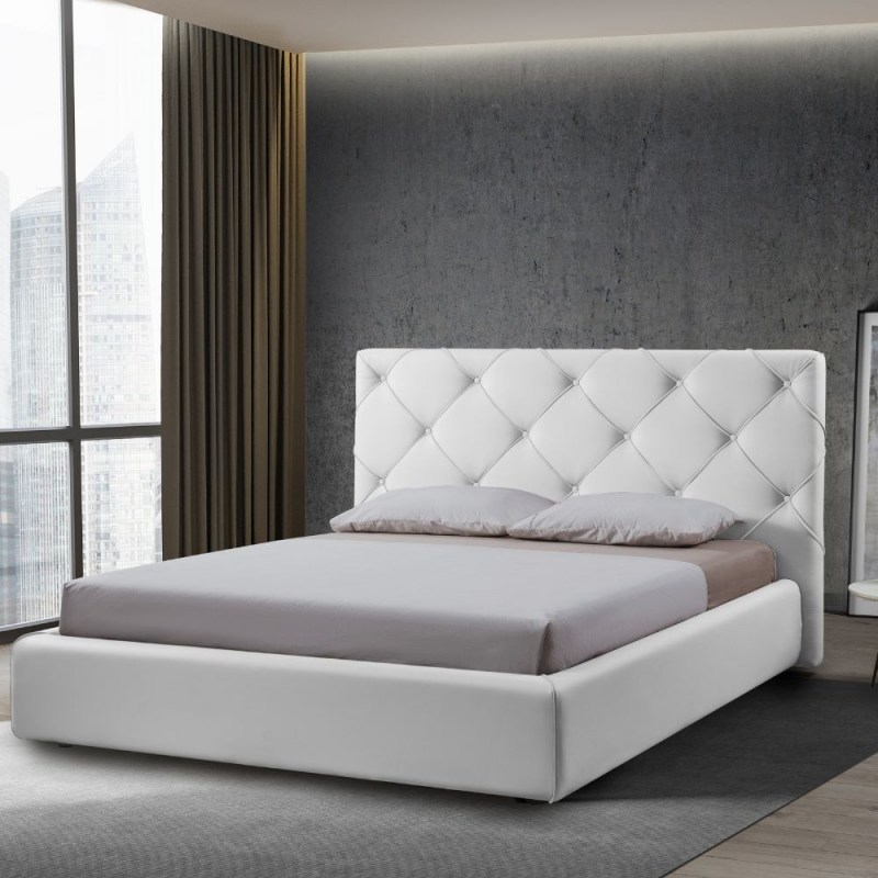 Letto matrimoniale contenitore Kassandra testiera capitonnè ecopelle bianco
