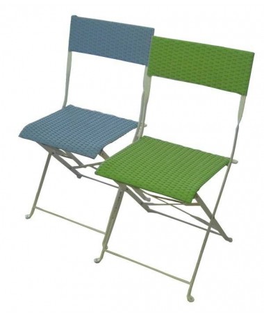 Set di due sedie pieghevoli MOIA Molfetta in ferro e wicker azzurro