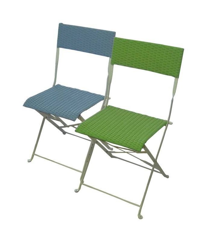 Set di due sedie pieghevoli MOIA Molfetta in ferro e wicker azzurro