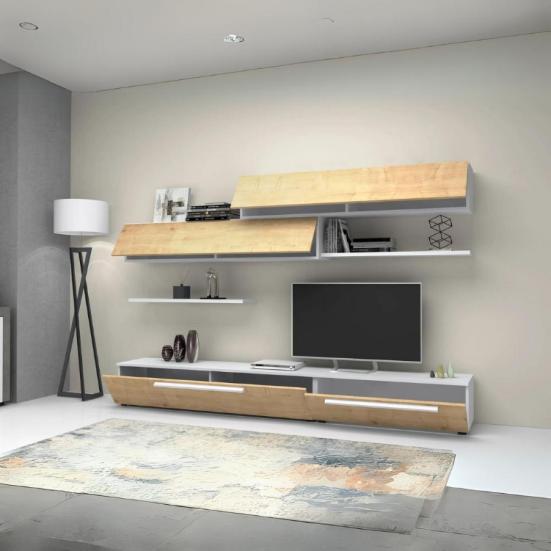 Parete attrezzata Kombat 260 rovere bianco larice