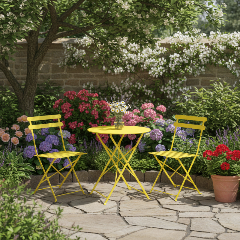 Set Bistro Tondo in Ferro Giallo 3 Pezzi Giardino