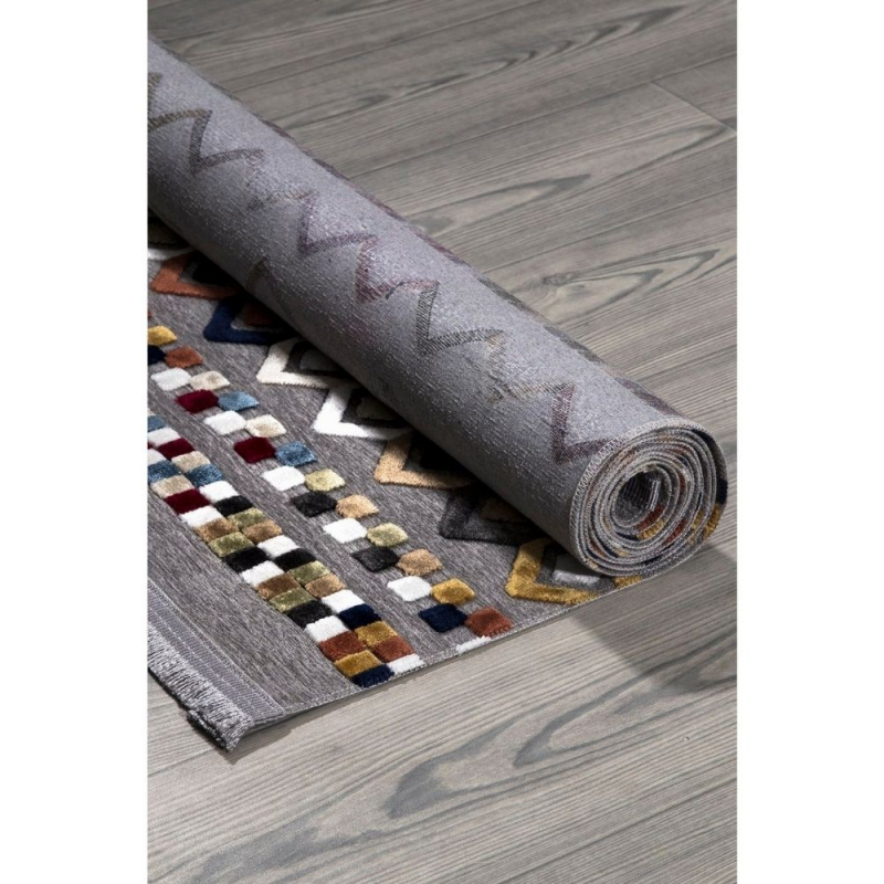 Tappeto antiscivolo Multicolor grigio con decori colorati 160x230