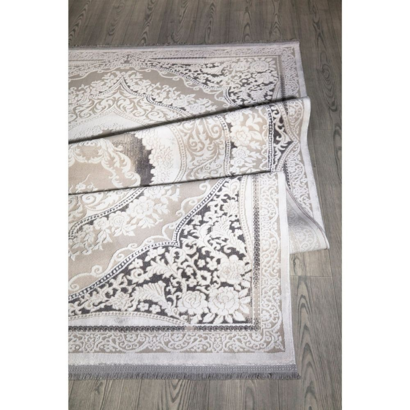 Tappeto Asya CR60 fondo grigio e decoro orientale bianco 120x180