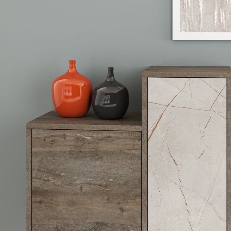 Madia Hermes colore dark coffee con ante e cassetti effetto marmo 160 cm